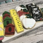 Teacher School Cookies - Crayons, chalkboard, rulers notebook cookies, pencil, apple cookies