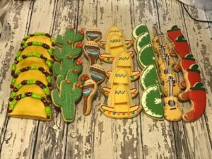 Fiesta - Mexican Themed Party - Taco, Guitar, Lime, Jalapeno, Sombrero, Cactus cookies - Fiesta favors