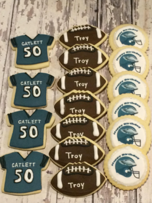 Super Bowl Football jersey and eagles helmet Cookies - Handmade - Personalized Cookies - 1 dozen