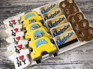 I love NY Cookies - Metro Cards, Pretzels, I love NY jerseys, Taxi Tourist Cookie Favors - 1 Dozen