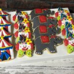 circus themed cookies - elephant, popcorn, circus tent and clowns