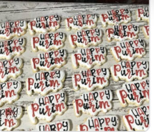 Happy Purim cookie favors- Kosher - Handmade - 1 Dozen- Individually bagged