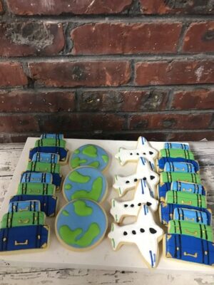 Travel suitcases world globe and airplane cookie set - Kosher - Handmade - 1 Dozen