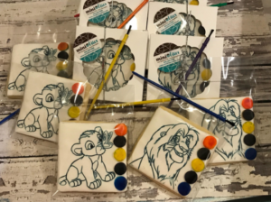 PYO Lion King Party- Paint your own party favors - Birthday - 12 boxed cookies with a paintbrush