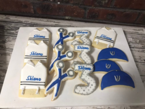 Assorted upsherin themed Cookies - Tzitzit Scissors Kippah and number 3