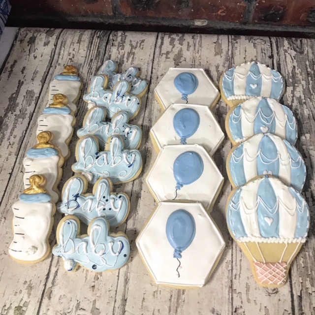 Baby Boy Cookies - It's a boy Balloon hot air balloon cookie set - 1 dozen