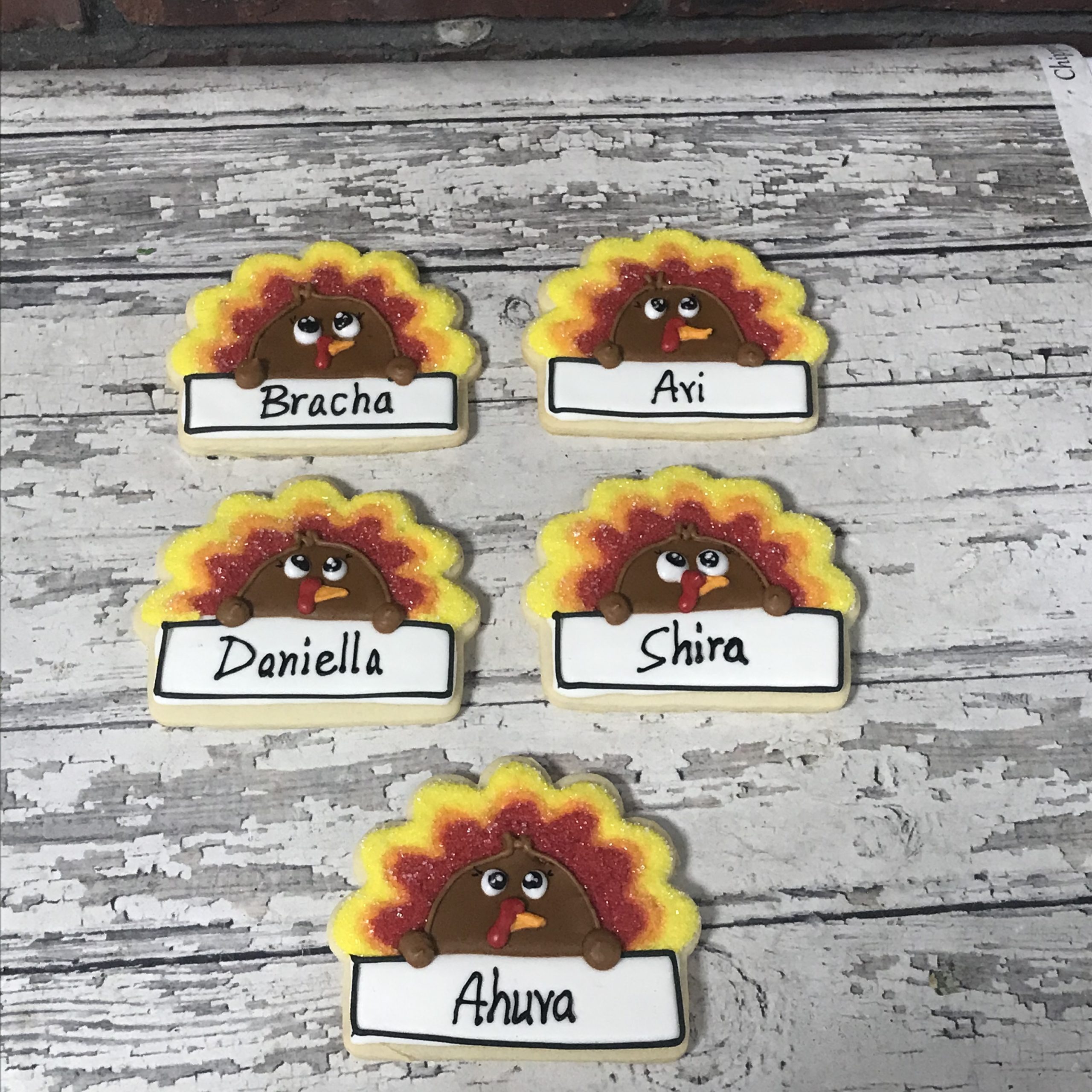 Thanksgiving placecard turkey cookies - personalized place card setting cookies
