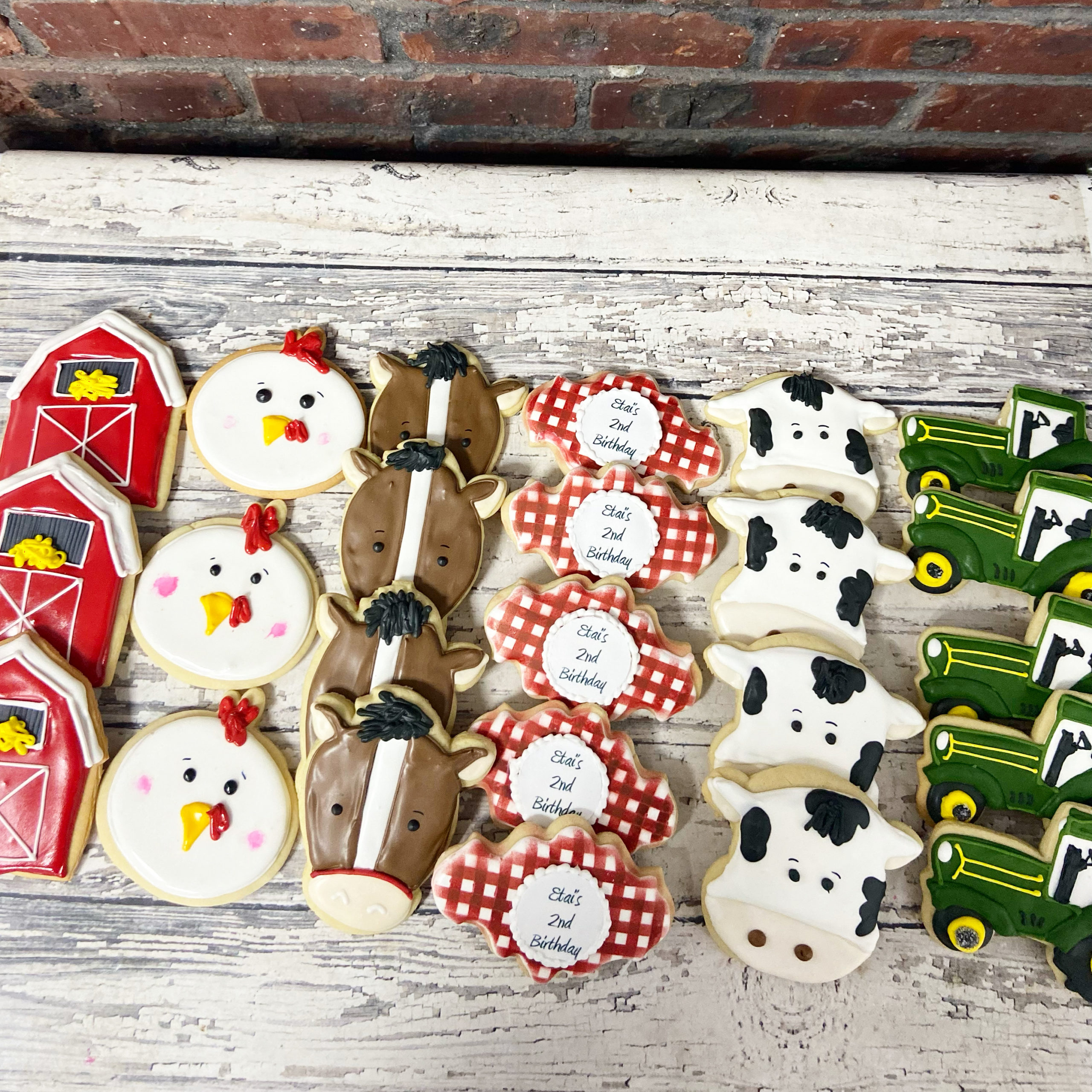 Barn Farm Party Favor Cookies - horse, chicken, barn, tractor and cow
