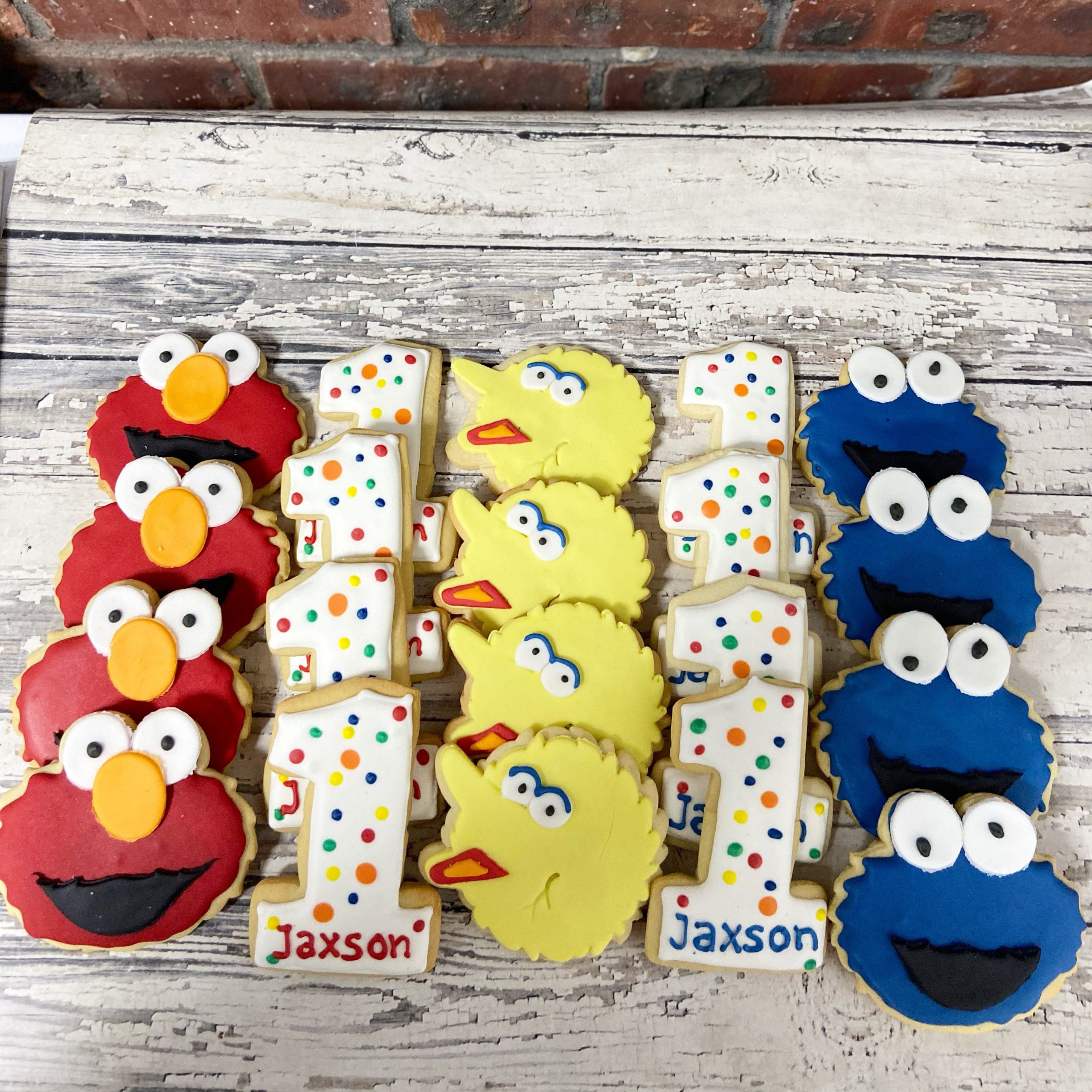 First Birthday, Number One Elmo Big Bird Cookie Monster cookies gift - Kosher - Handmade - 1 Dozen