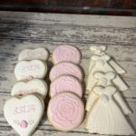 Bridal Shower Engagement Wedding Cookies - Wedding dress, date and rose cookies